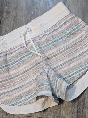 Athleta Cabo Pastel Striped Women’s Drawstring Shorts  100% Linen NWOT